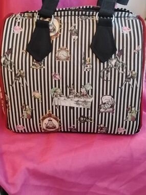 Striped Black & White Gothic  Alice In Wonderland Bag
